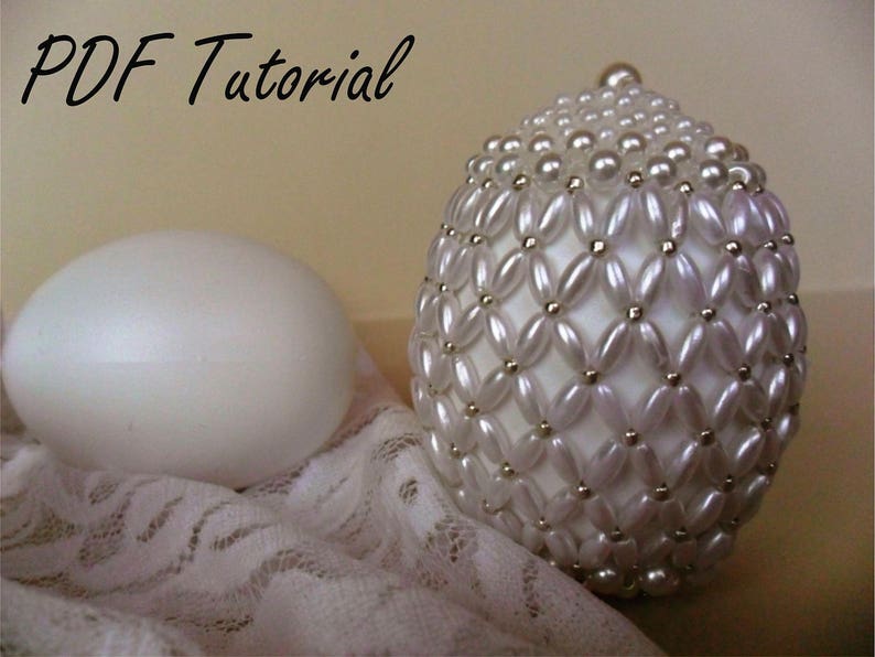 Lora Easter egg ornament Beading pattern easter decoration Beading tutorial easter egg table decoration Faberge egg bead pattern Egg tree image 3