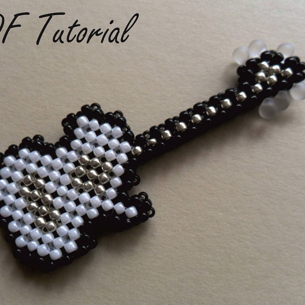 Pendant guitar Seed bead beading pattern Cubic RAW beding tutorial Right angle weave Guitar bead pattern Key chain Bag charm Decoration