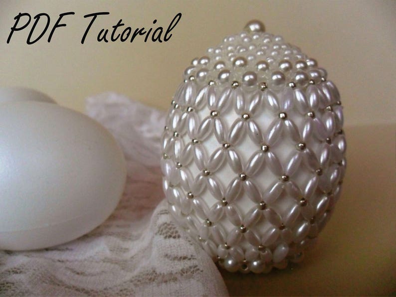 Lora Easter egg ornament Beading pattern easter decoration Beading tutorial easter egg table decoration Faberge egg bead pattern Egg tree image 2