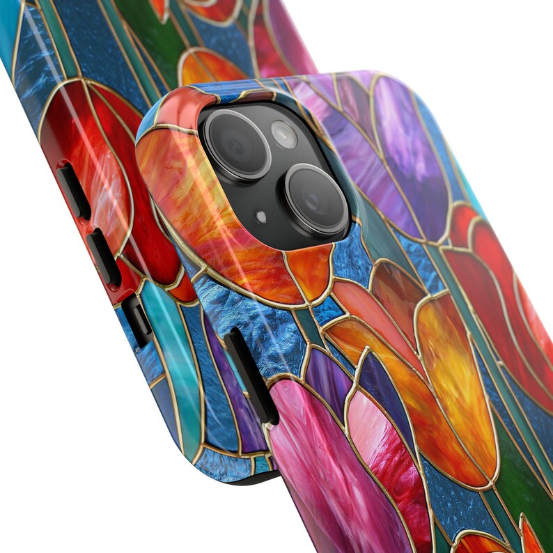 Tulip Flowers Phone Case - iPhone 17 16 15 Galaxy S26 S25 S24 Pixel 9 Floral Stained Glass Case - Spring Flower Art Cover for iPhone Pro Max image 3