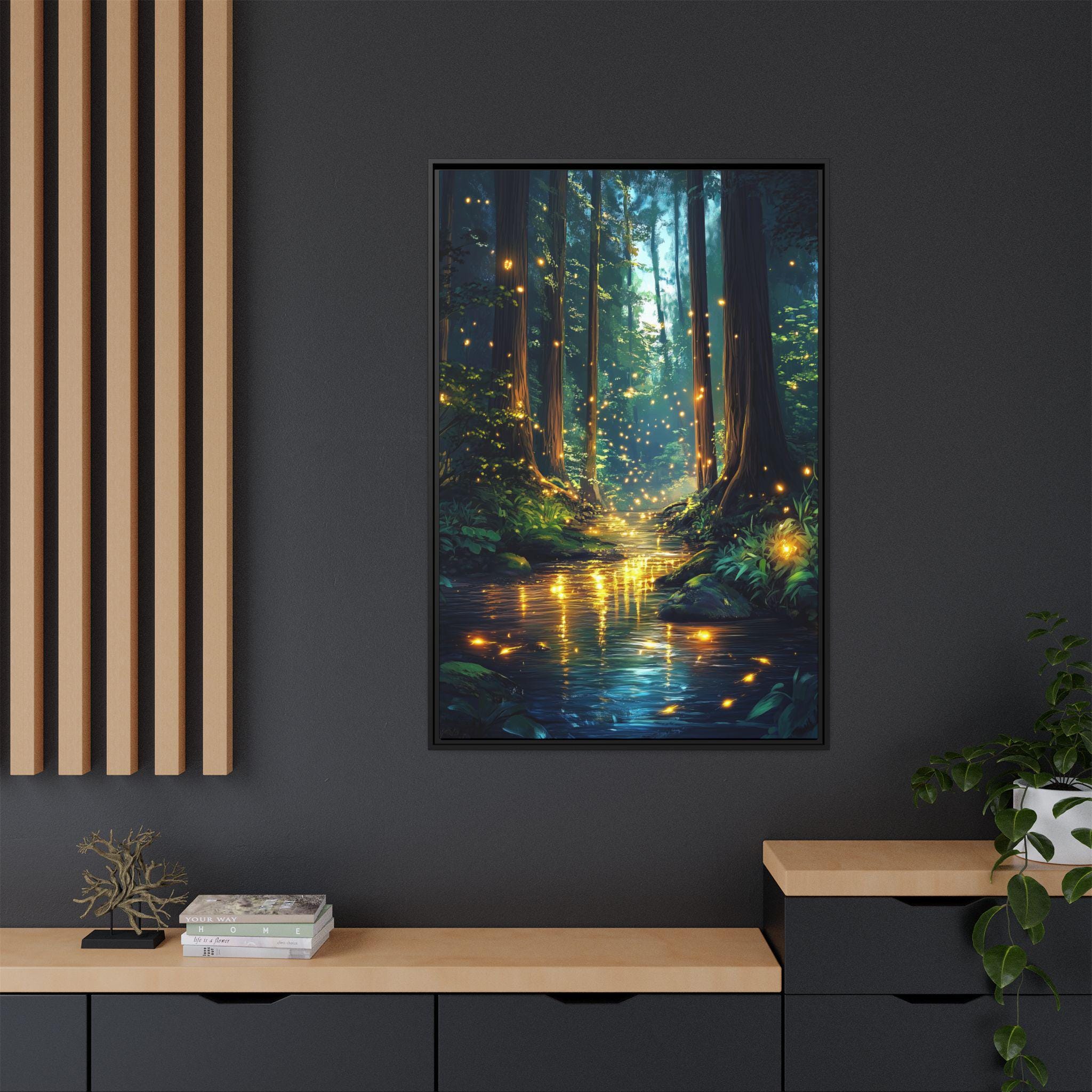Magical Enchanted Firefly Forest Wall Art Fantasy Artful Framed Canvas ...