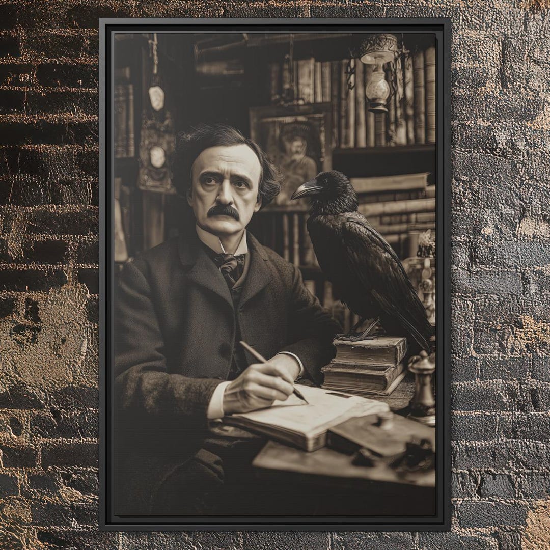 Edgar Allan Poe Raven Wall Art – Dark Academia Gothic Library Print ...