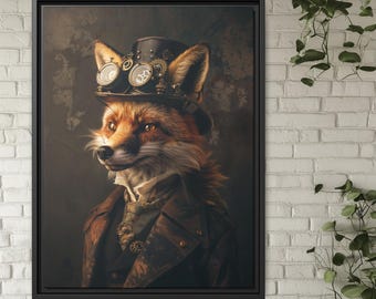Steampunk Fox Picture Wall Art Print Victorian Science Fiction Top