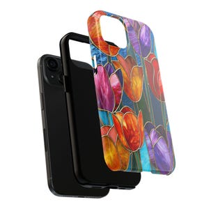 Tulip Flowers Phone Case - iPhone 17 16 15 Galaxy S26 S25 S24 Pixel 9 Floral Stained Glass Case - Spring Flower Art Cover for iPhone Pro Max image 4