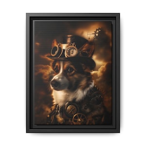 Steampunk Corgi Dog Portrait Picture Wall Art Print in a Suit Old Time Vintage Wall Decor Framed Print Poster or Framed Canvas Home Decor