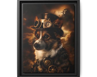 Steampunk Corgi Dog Portrait Picture Wall Art Print in a Suit Old Time Vintage Wall Decor Framed Print Poster or Framed Canvas Home Decor