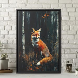 Fox Wall Art Picture in Woods Dark Academia Woodland Red Fox Decor, Fox Lover Gifts in Moody Forest Fox Art Vintage Gothic Dark Cottagecore