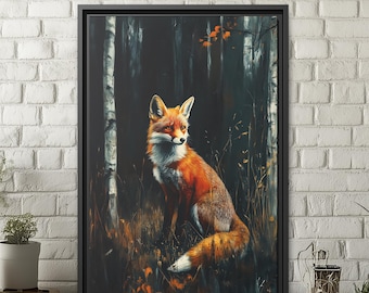 Cuadro de arte de pared de zorro en Woods Dark Academia Woodland Red Fox Decor, regalos para amantes de los zorros en Moody Forest Fox Art Vintage Gothic Dark Cottagecore