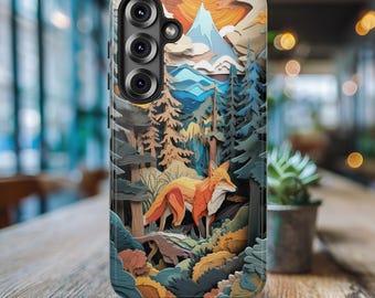 Fox Phone Case - Faux 3D Wood Art - Red Fox Phone Cover - Wildlife Fox Lover Gift - iPhone 17 16 15 14 Galaxy S26 S25 Pixel 9 8 Phone Case