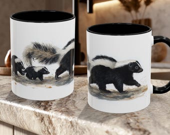 Skunk Family Mug Coffee Cup – 11oz & 15oz - Cute Wildlife Mama Skunk and Baby Kits – Nature Animal Lover Gift – Forest Critter Drinkware