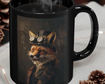 Steampunk Fox Mug - Coffee Cup - 11oz 15oz Vintage Victorian Industrial - Red Fox wearing Top Hat Suit & Goggles - Fox Lover Gift Animal Mug