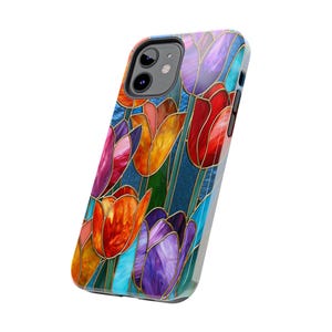 Tulip Flowers Phone Case - iPhone 17 16 15 Galaxy S26 S25 S24 Pixel 9 Floral Stained Glass Case - Spring Flower Art Cover for iPhone Pro Max image 5