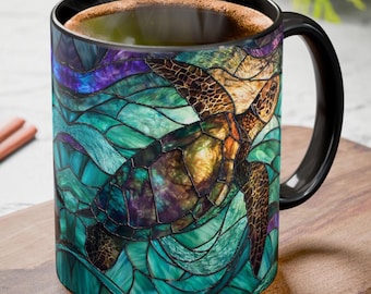 Sea Turtle Mug Stained Glass Coffee Cup, Sea Turtle Gift, Ocean Lover Mug, Beach Coffee Mug, Marine Life Mug, Turtle Lover Gift, 11oz 15oz