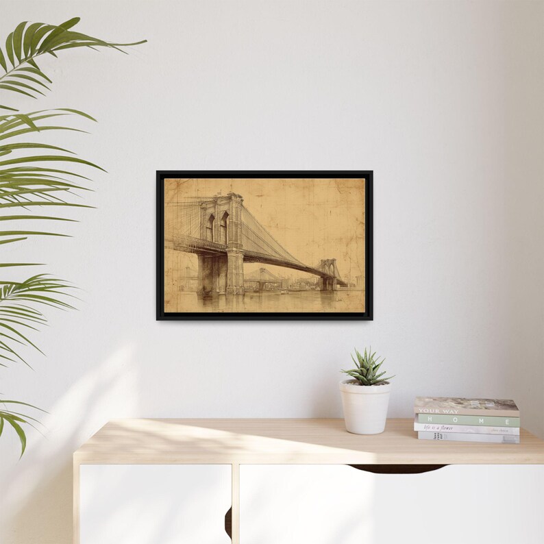 Brooklyn Bridge Vintage Wall Art, Antique NYC Architectural Sketch Print, New York City Wall Decor, Framed Canvas or Unframed Print Poster bild 5