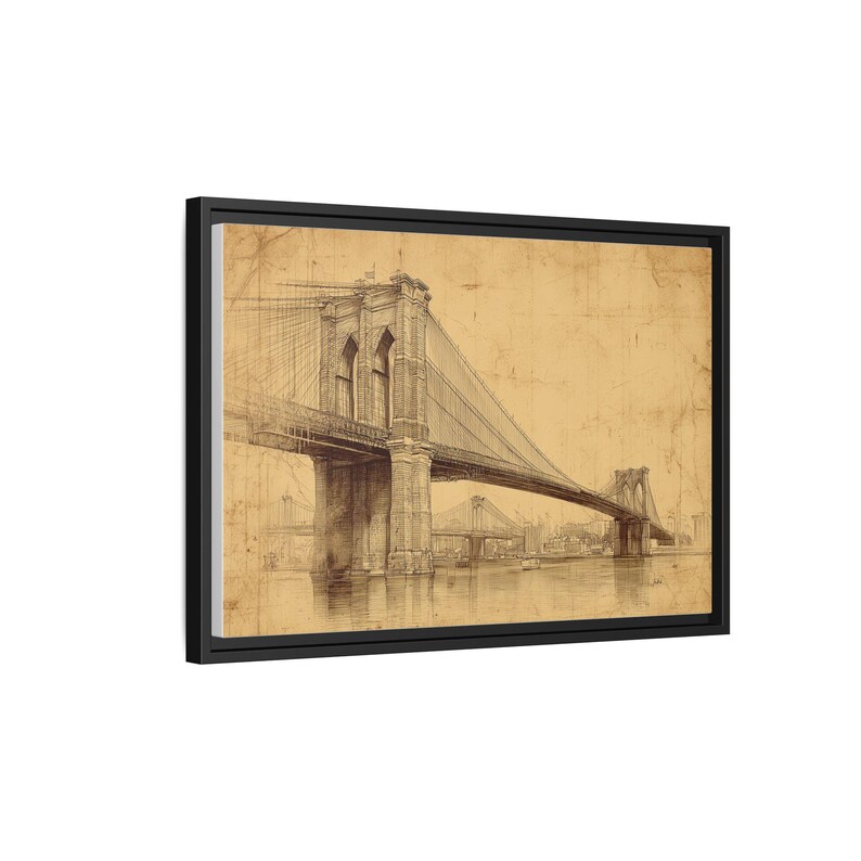 Brooklyn Bridge Vintage Wall Art, Antique NYC Architectural Sketch Print, New York City Wall Decor, Framed Canvas or Unframed Print Poster bild 4