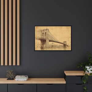 Brooklyn Bridge Vintage Wall Art, Antique NYC Architectural Sketch Print, New York City Wall Decor, Framed Canvas or Unframed Print Poster bild 6