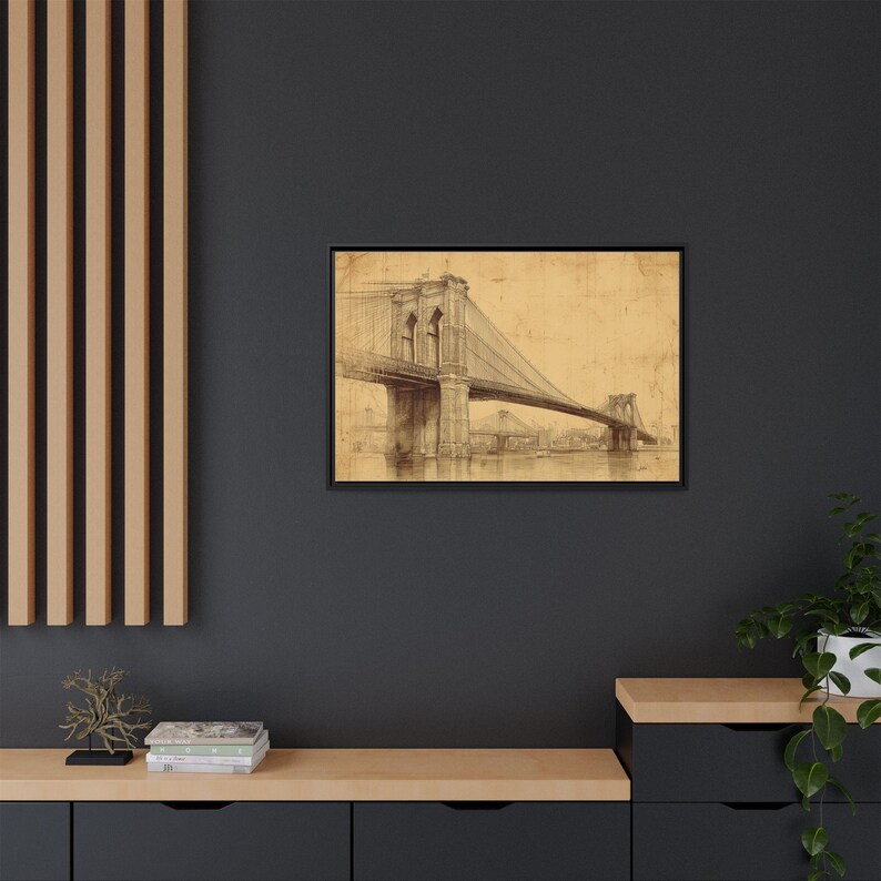 Brooklyn Bridge Vintage Wall Art, Antique NYC Architectural Sketch Print, New York City Wall Decor, Framed Canvas or Unframed Print Poster bild 6