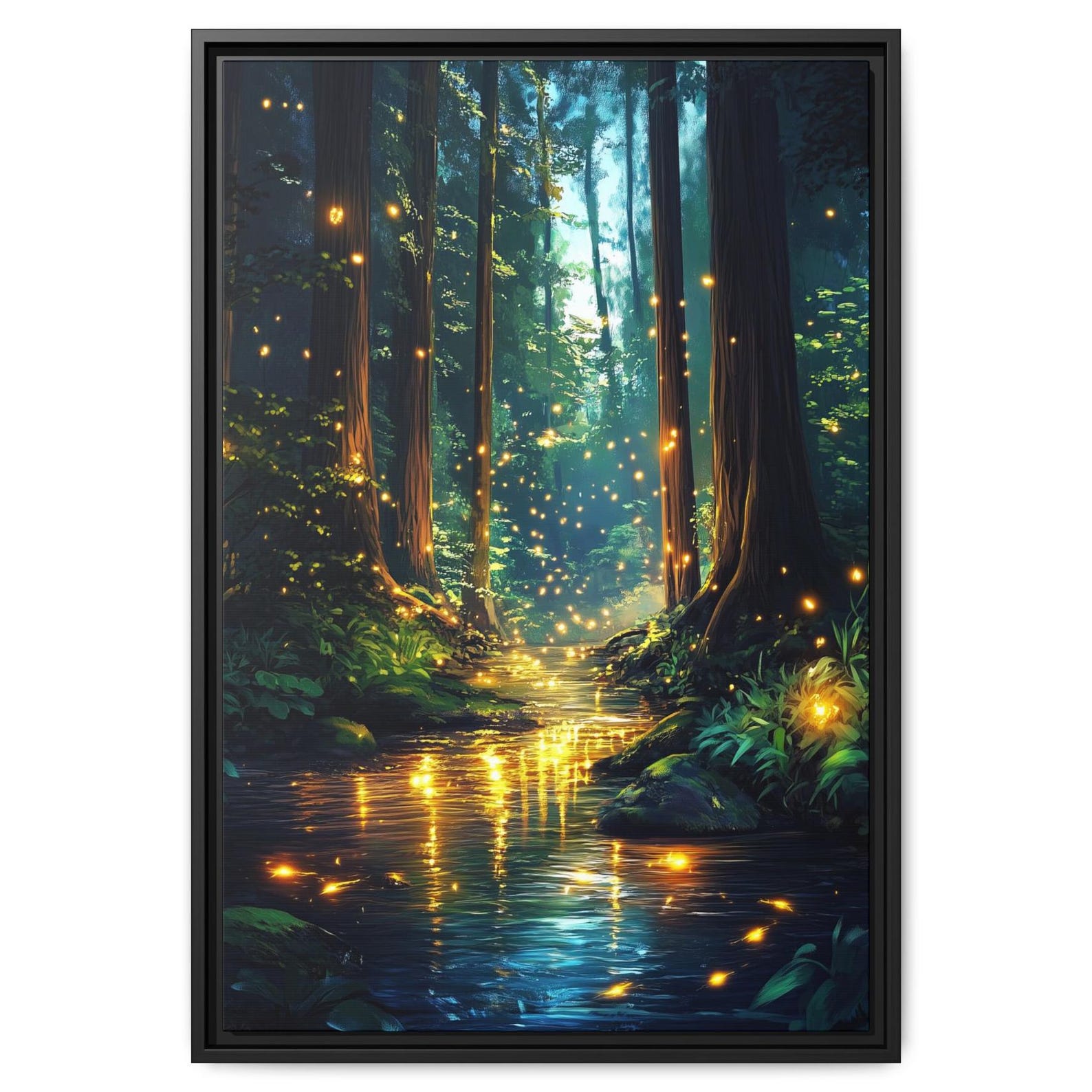 Magical Enchanted Firefly Forest Wall Art Fantasy Artful Framed Canvas ...