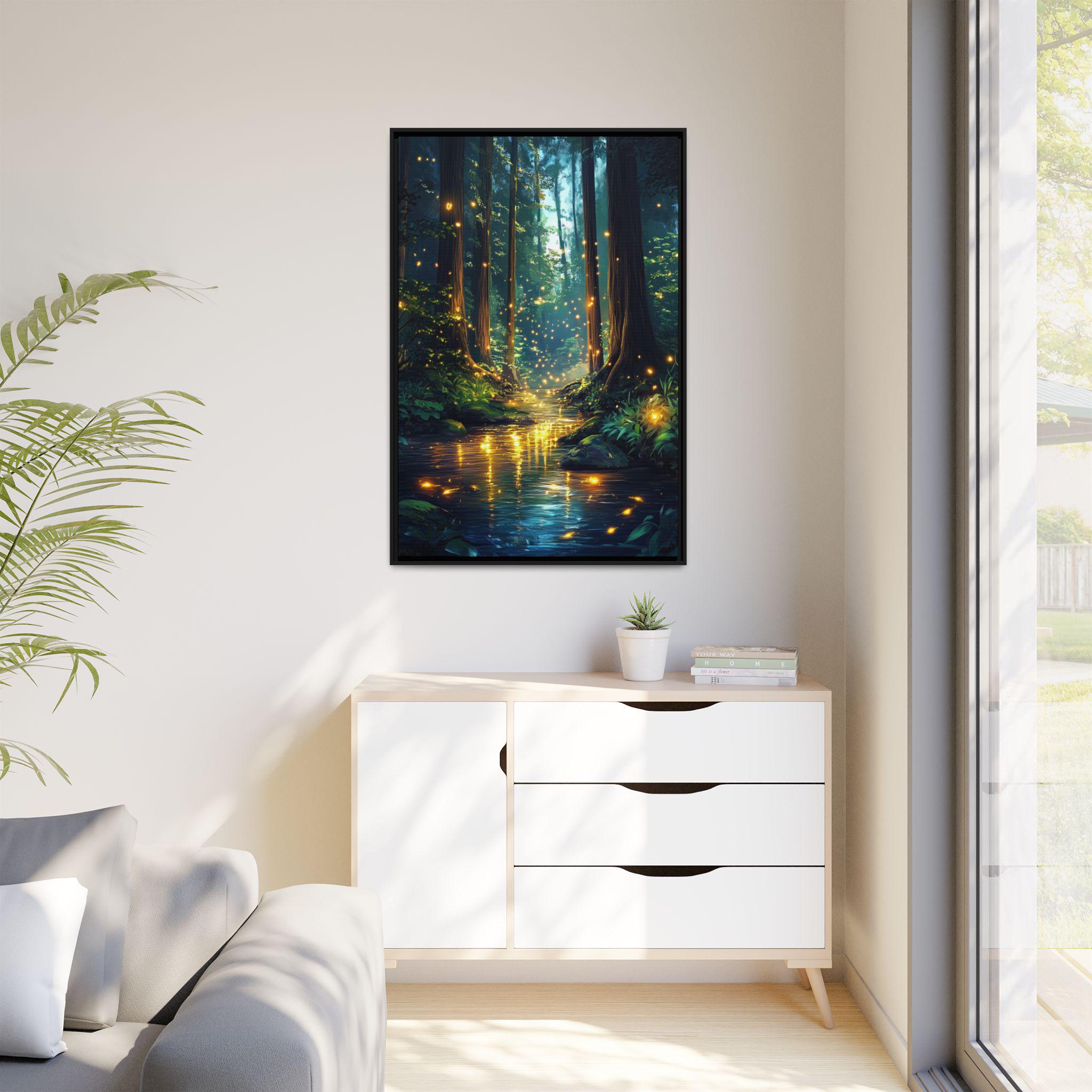 Magical Enchanted Firefly Forest Wall Art Fantasy Artful Framed Canvas ...