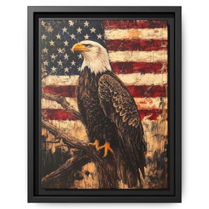 Bald Eagle American Flag Picture Wall Art Print Patriotic Old Time Vintage Oil Painting Style Wall Decor Framed Canvas Unframed Print Poster