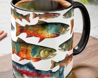 Taza de trucha, taza de café para pesca, taza de pesca, trucha arcoíris, trucha de arroyo, regalo de pesca, regalo para amantes de la trucha, taza de pesca con mosca, regalo para pescadores