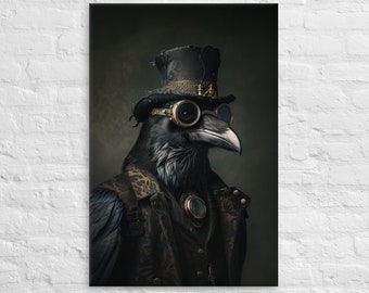 Steampunk Raven Picture Wall Art Print Victorian Science Fiction Top Hat Goggles Steam Punk Framed Canvas Framed Print Poster Framed Poster