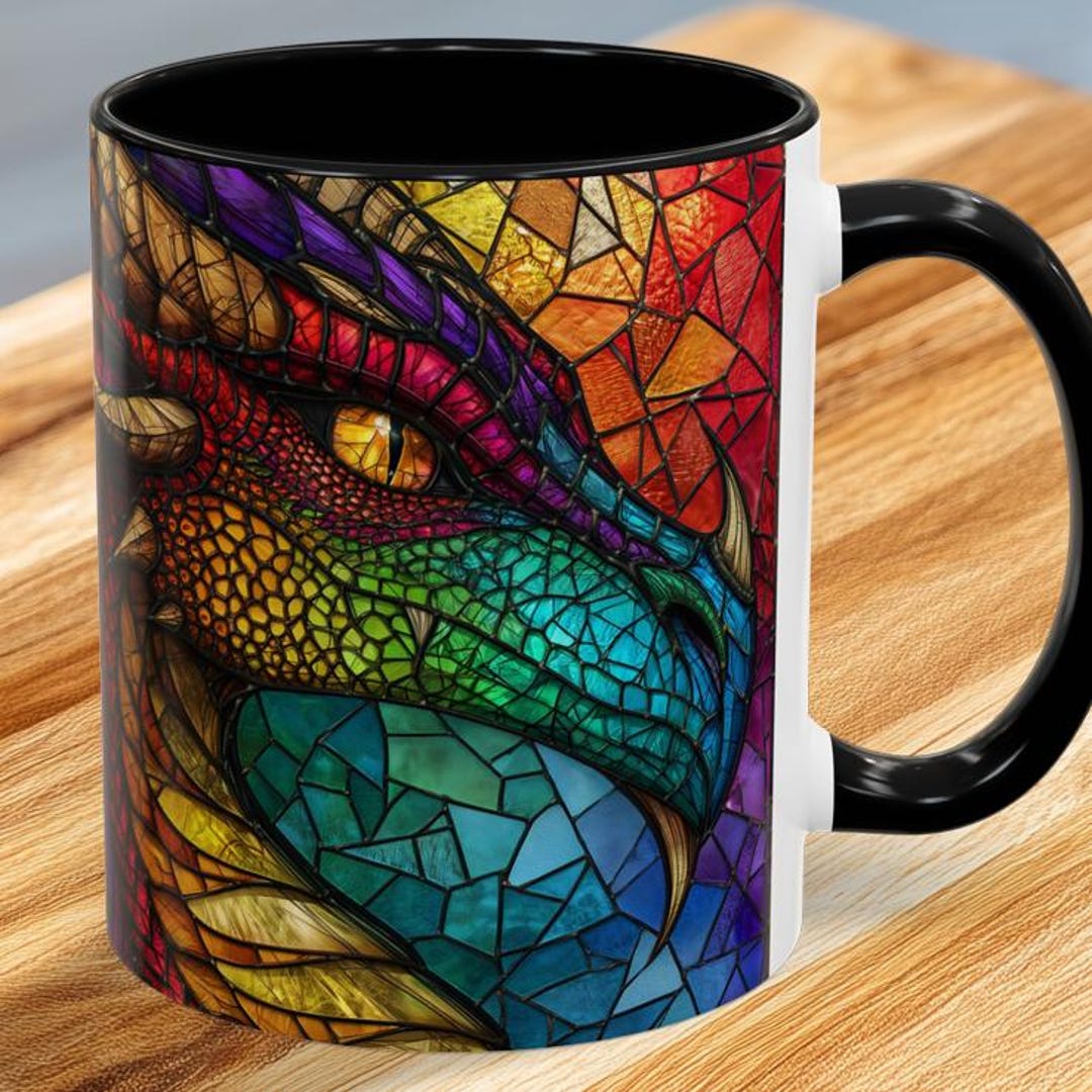 Dragon Stained Glass Coffee Mug, Dragon Gift, Fantasy Mug, Dragon Eye ...