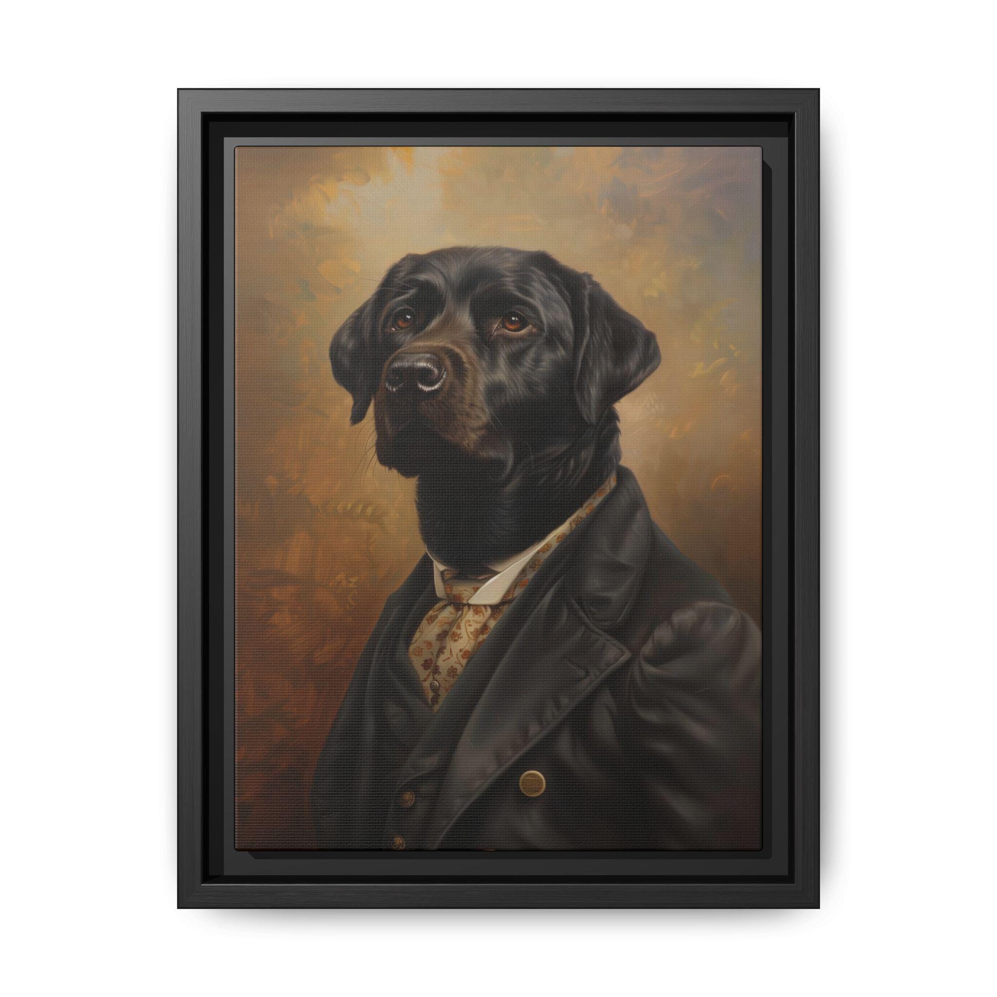 Toile Labrador Noir Dans La Neige XXL Encadrée - Grande Photo Murale Art Animalier