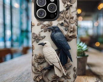 Black & Albino White Raven Phone Case - Crow Phone Cover - Raven Lover Gift - iPhone 17 16 15 Galaxy S26 S25 Pixel 9 8 - Gothic Witchy Style