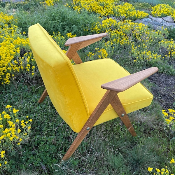 BUNNY - reading chair,nook book, fancy, lemon,velvet, vintage, Mad Men, Mid Century, wooden armchair, scandinavian, Mid Mod, yellow, mellow,