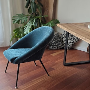 Mid Century Teal Chair, Space Age Saucer Design, Sputnik Legs, Atomic Era, UFO, Retro Shell Chair, Design, Vintage Lounge, Seating, Olympia