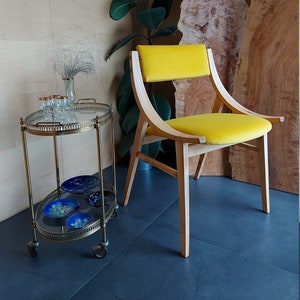 Yellow vintage chair, 1960s, Mid Century design, Scandinavian style, Danish, chair-Customisable, color of the sun, lemon