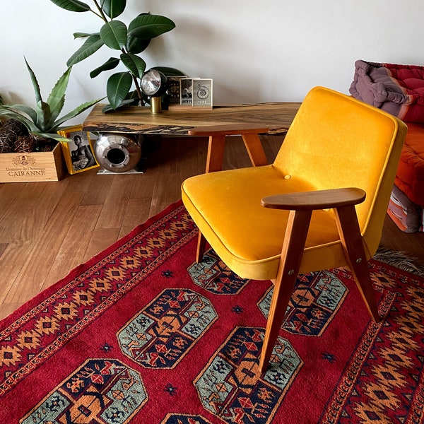 Sunny yellow velvet chair, the 1960s, Mid-Century Modern,  lounge, occasional, easy chair, yellow mustard, chair, 366, golden, honey, velour