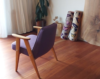 Plum chair, Mid-Century, lounge, occasional, easy chair, sleek, streamline, violet, purple, 366 chair, tiny space design, lavender, mauve