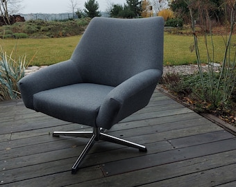 Anthracite revolving chair, swivel, anthracite Club Chair, deep gray,Mad Men seat,lounge, chromed,Mid Century, Danish Modern, minimalist