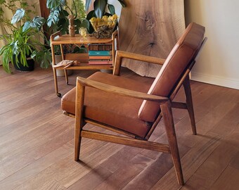 Custom order for Bogdan: a PAIR of cognac leather lounge chair, cognac genuine leather, Scandinavian design,