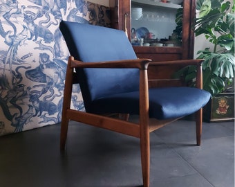 Sillón índigo, azul mazarina, aguamarina, fauteuil scandinave,sillón escandinavo,poltrona scandinava, Mid Century, Vintage, sillón