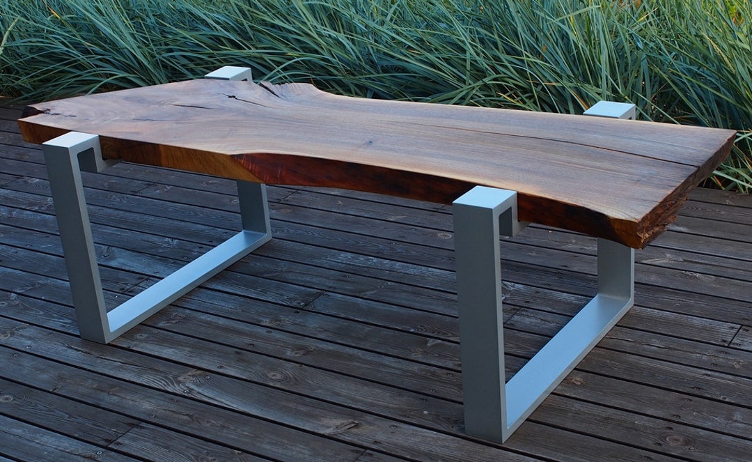 Custom-made Solid Wood Table, Metal Legs, Live Edge Walnut Coffee Table ...
