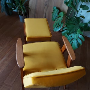 Yellow mustard lounge chair & ottoman, ochre, Jazz up Living room,Mid Century Modern, MCM, lounge, easy chair, footstool, angled footrest image 4