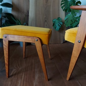 Yellow mustard lounge chair & ottoman, ochre, Jazz up Living room,Mid Century Modern, MCM, lounge, easy chair, footstool, angled footrest image 3