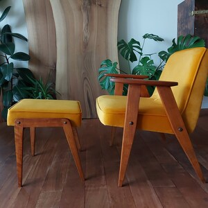Yellow mustard lounge chair & ottoman, ochre, Jazz up Living room,Mid Century Modern, MCM, lounge, easy chair, footstool, angled footrest image 2