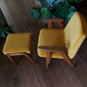 Yellow mustard lounge chair & ottoman, ochre, Jazz up Living room,Mid Century Modern, MCM, lounge, easy chair, footstool, angled footrest image 5