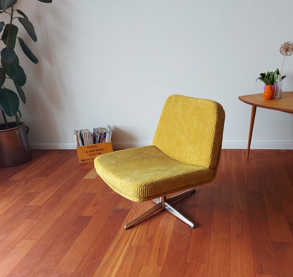 Mila vintage Mustard Yellow Corduroy Revolving Chair Retro IKEA Lundgren Design iconic 60s Style Honey Mustard Swivel fully Restored wanted Etsy