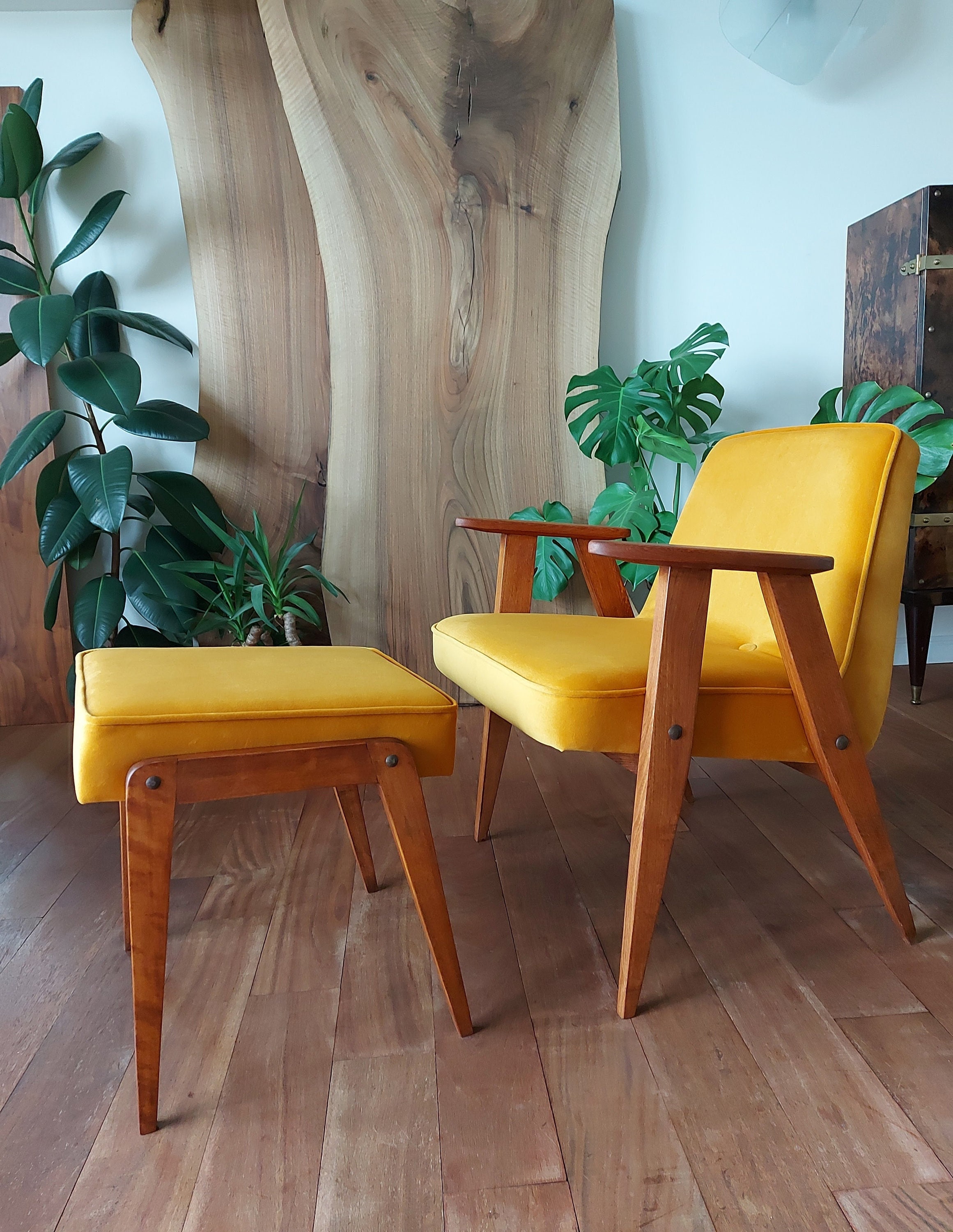 Yellow Mustard Lounge Chair & Ottoman, Ochre, Jazz Up Living Room,mid  Century Modern, MCM, Lounge, Easy Chair, Footstool, Angled Footrest -   Australia