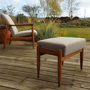 Elegante set - grijze lounge stoel & bijpassende poef, Mad Man, Mid Century, vintage, voetsteun, een ontspannend leesvoer, chaise lounge stoel, maatwerk