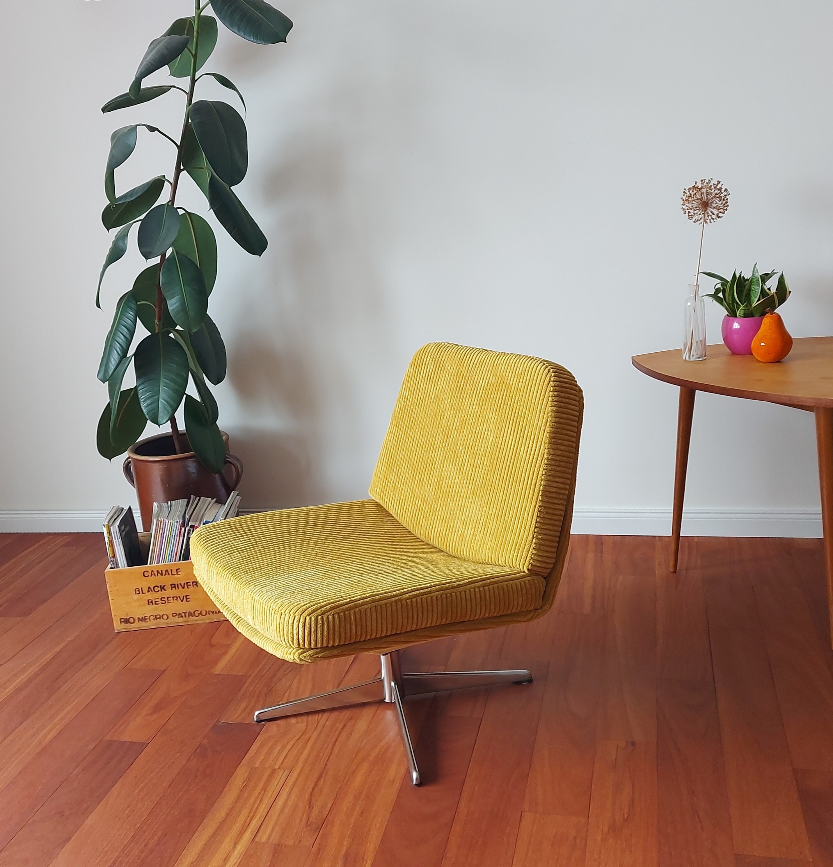 Mila vintage Mustard Yellow Corduroy Revolving Chair Retro IKEA Lundgren Design iconic 60s Style Honey Mustard Swivel fully Restored wanted Etsy