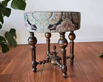 Otomana antigua de roble del siglo XIX – Taburete de tocador victoriano, puf de tocador, madera torneada, tambor, taburete, reposapiés torneado, ornamental, escultural