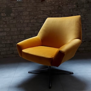 Entry for 2024 Etsy Design Awards - Chic! Stunning golden yellow CLUB CHAIR, ambiance, vintage, Mid-Century Modern