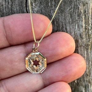 Unique Star Of David Charm, 14K Gold Jewish Star Necklace, Gold Jewish Amulet Pendant, Magen David Necklace, Gold Medallion Necklace, HaAri