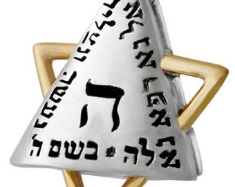 Star of David Necklace, Hebrew Necklace, Magen David, Kabbalah Necklace, Silver And Gold Pendant, Protection Amulet, Jewish Jewelry, HaAri